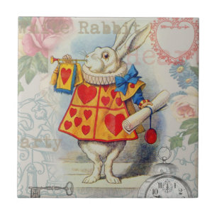 White Rabbit Hearts Alice Classic Tile