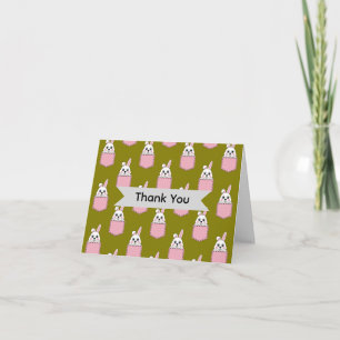 White Rabbit in Pink Pocket Pattern   Personalise Thank You Card