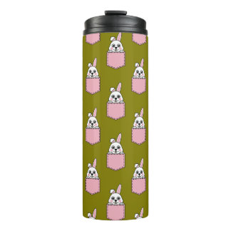 White Rabbit in Pink Pocket Pattern  Thermal Tumbler