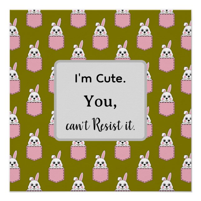 White Rabbit in Pink Pocket Pattern with Text Poster (Front)
