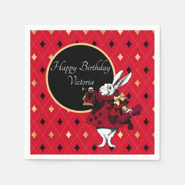 White Rabbit in Red Birthday Napkin (Front)