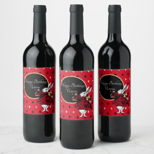 White Rabbit in Red Birthday Wine Label