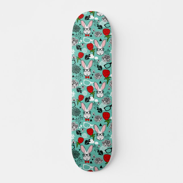 White rabbit in roses skateboard (Front)