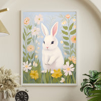 White Rabbit in Spring Flowers