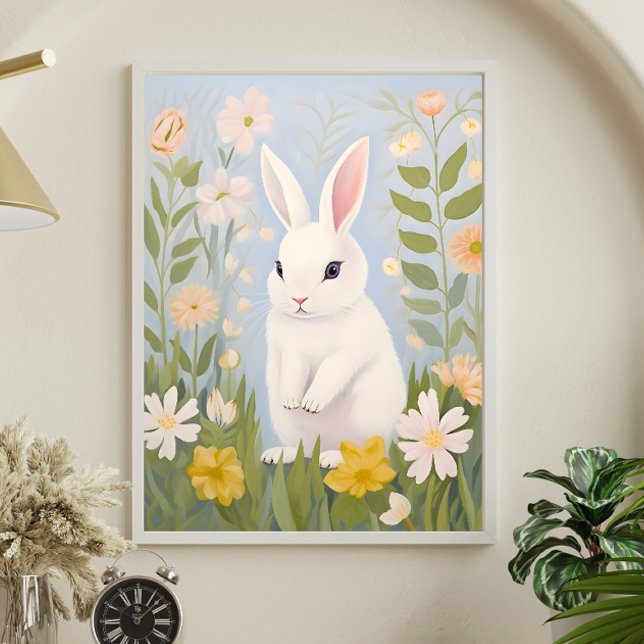 White Rabbit in Spring Flowers Poster (Creator Uploaded)
