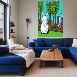 White rabbit in the park   AI Art Poster