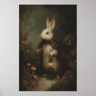 White Rabbit in Vest With Pocket Watch, Gothic Poster