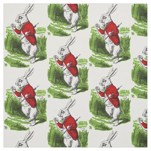 White Rabbit looking at watch. Illustration Fabric (Swatch)