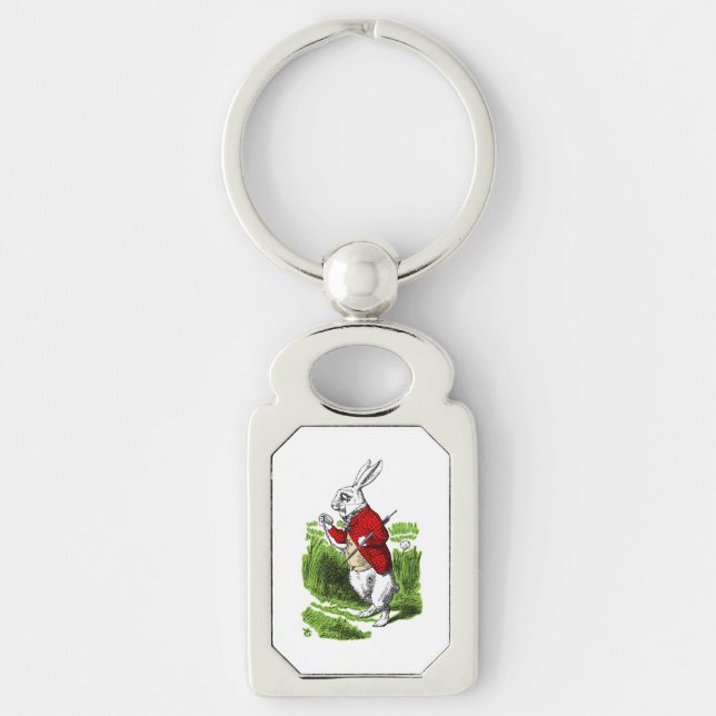 White Rabbit looking at watch. Illustration Key Ring (Front)
