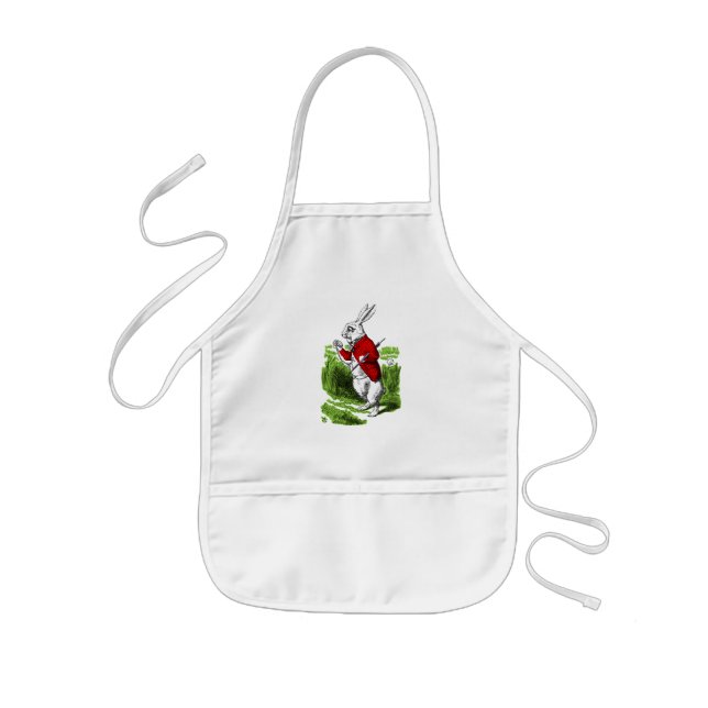 White Rabbit looking at watch. Illustration Kids Apron (Front)