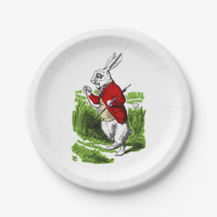 White Rabbit looking at watch. Illustration Paper Plate