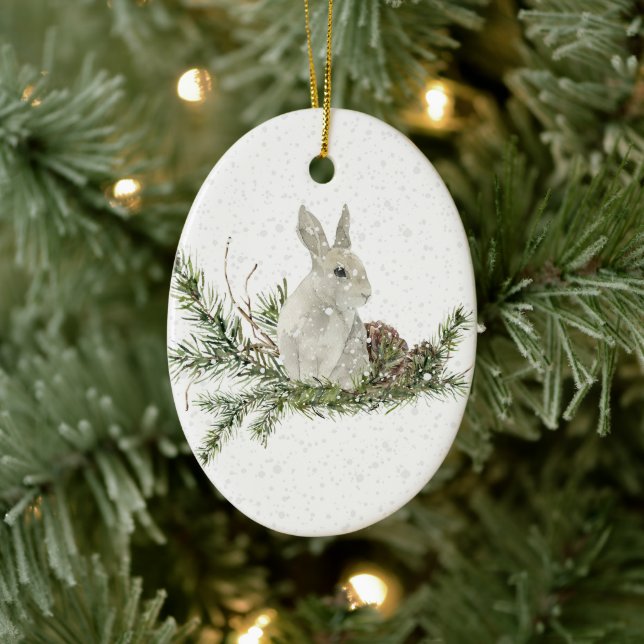 White Rabbit on a Snowy Day Ornament (Tree)