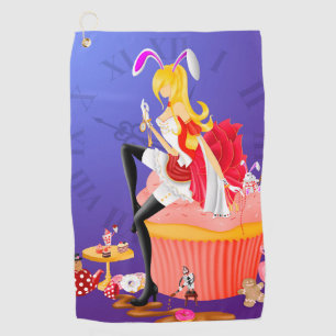 White Rabbit on cupcake  Golf Towel