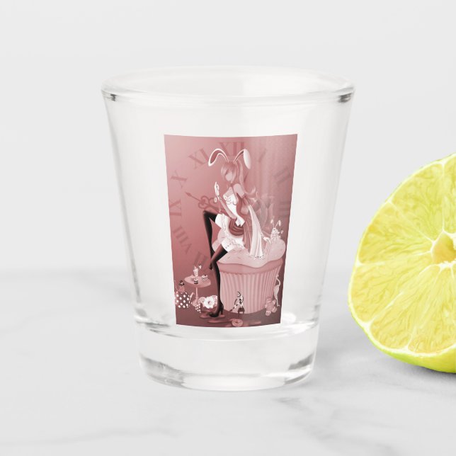 White Rabbit on Cupcake  Shot Glass (Front)