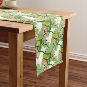 White Rabbit on Green Tiled Home Decor Short Table Runner