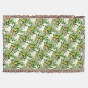 White Rabbit on Green Tiled Home Decor Throw Blanket