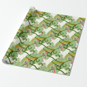 White Rabbit on Green Tiled Home Decor Wrapping Paper