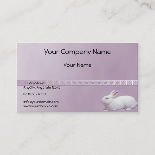 White Rabbit on Lilac Background Business Card (Front)