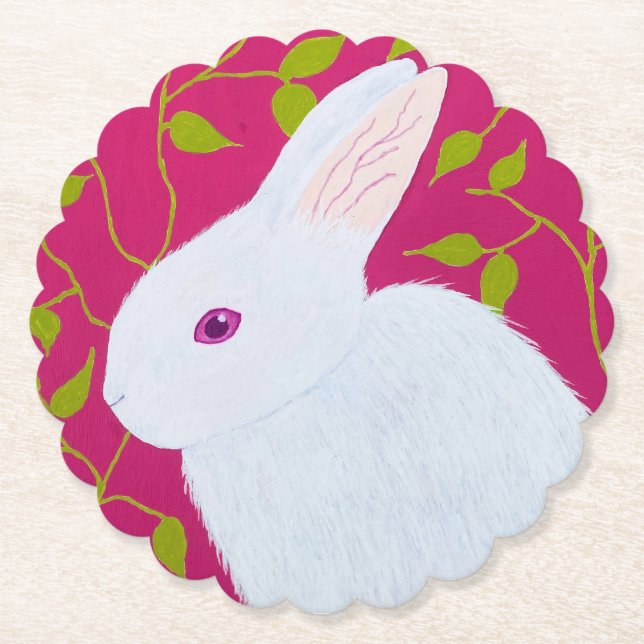 white rabbit paper coaster (Front)