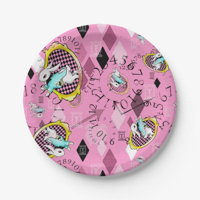 white rabbit paper plates wonderland tea party (Front)