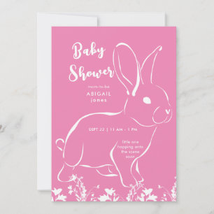 White Rabbit Pink Baby Shower Invitation