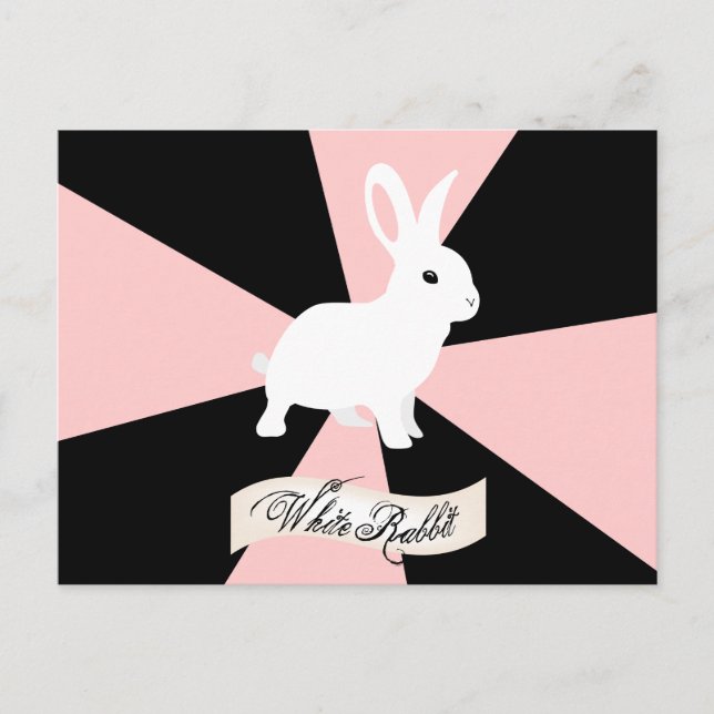 White Rabbit, Pink, Black and White Postcard (Front)