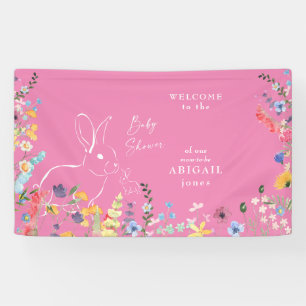 White Rabbit Pink Wildflowers Baby Shower Banner