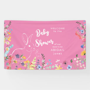 White Rabbit Pink Wildflowers Baby Shower II Banner