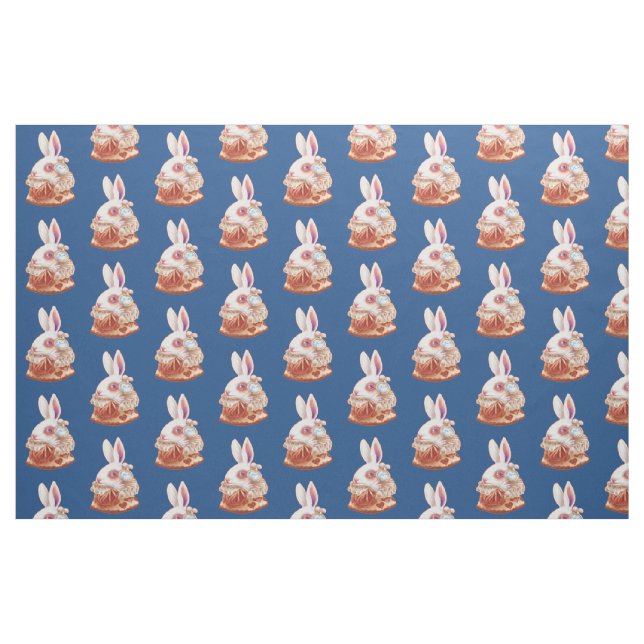 white Rabbit Pop Surrealism Illustration fabric (Fat Quarter)