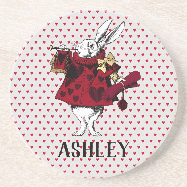 White Rabbit Queens Garb Personalised  Coaster (Front)
