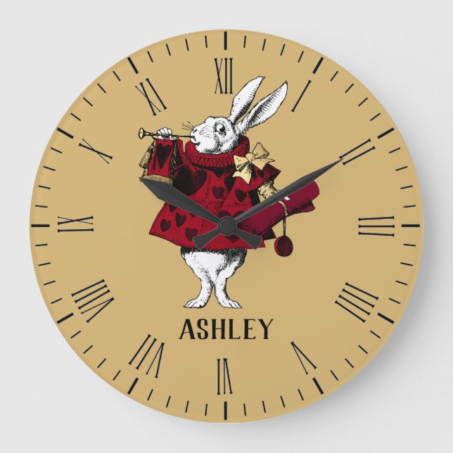 White Rabbit Queens Garb Personalised Large Clock (Front)