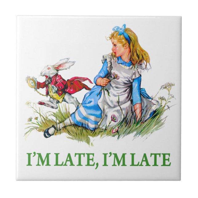 White Rabbit Rushes by Alice, "i'm Late, I'm Late" Tile (Front)