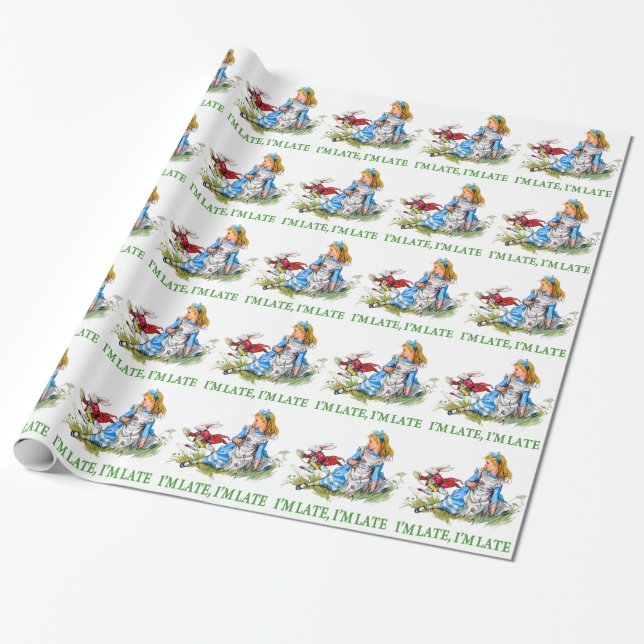 White Rabbit Rushes by Alice, "i'm Late, I'm Late" Wrapping Paper (Unrolled)