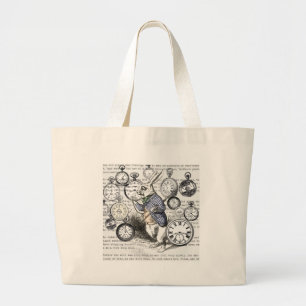 White Rabbit Time Alice in Wonderland Large Tote Bag