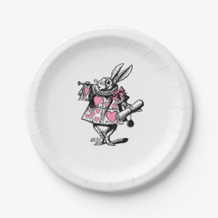 White Rabbit Trumpeter Alice Adv Wonderland Pink Paper Plate