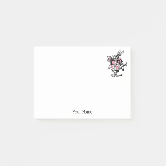 White Rabbit Trumpeter Alice Adv Wonderland Pink Post-it Notes (Front)