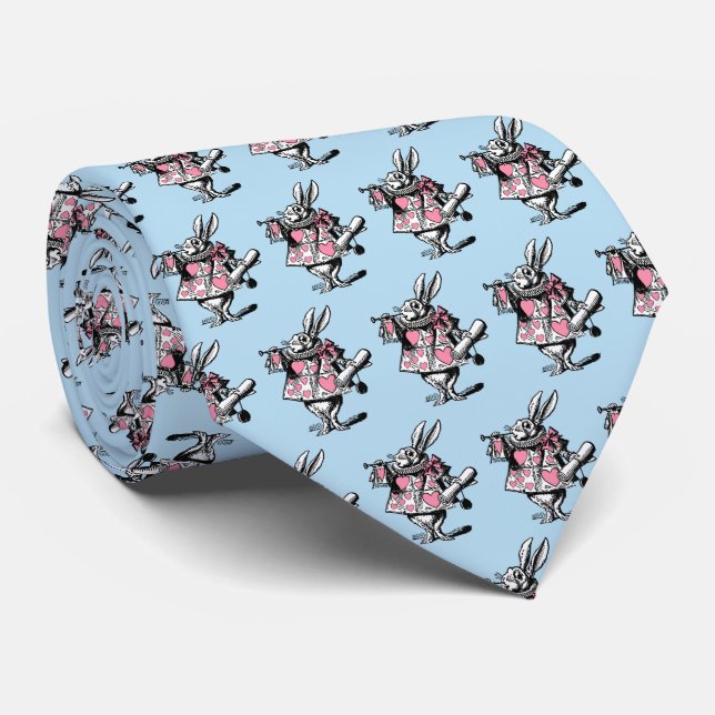 White Rabbit Trumpeter Alice Adv Wonderland Pink Tie (Rolled)