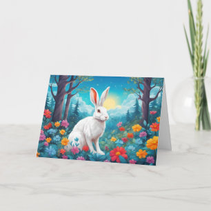 White Rabbit with Forest Flowers Nature  Holiday Card