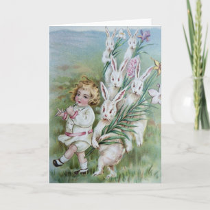 White Rabbits Following Girl Holiday Card