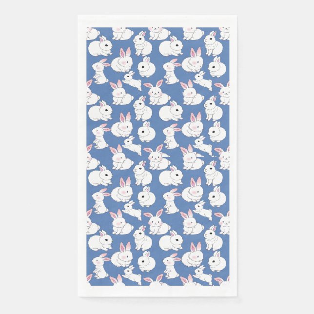 White rabbits pattern 01.bw LBlue BG Napkin (Front)