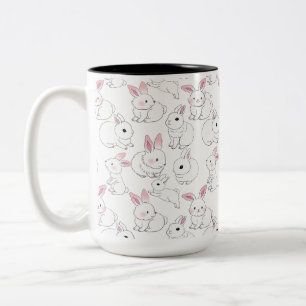 White rabbits pattern 01.bw Two-Tone coffee mug