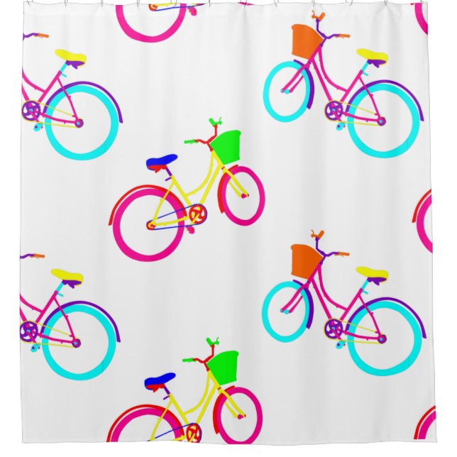 white rainbow bikes colourful bicycles shower curtain (Front)