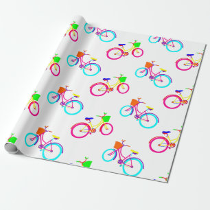 white rainbow bikes colourful bicycles wrapping paper