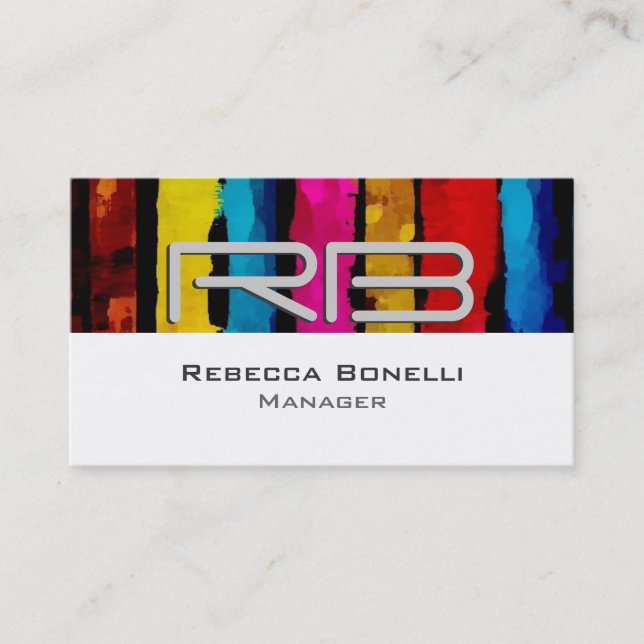 White Rainbow Grey Monogram Manager Business Card (Front)