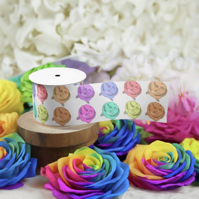 White Rainbow Roses 3 inch Satin Ribbon (Large Rainbow Roses Satin Ribbon)