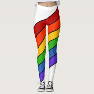White Rainbow Striped Leggings