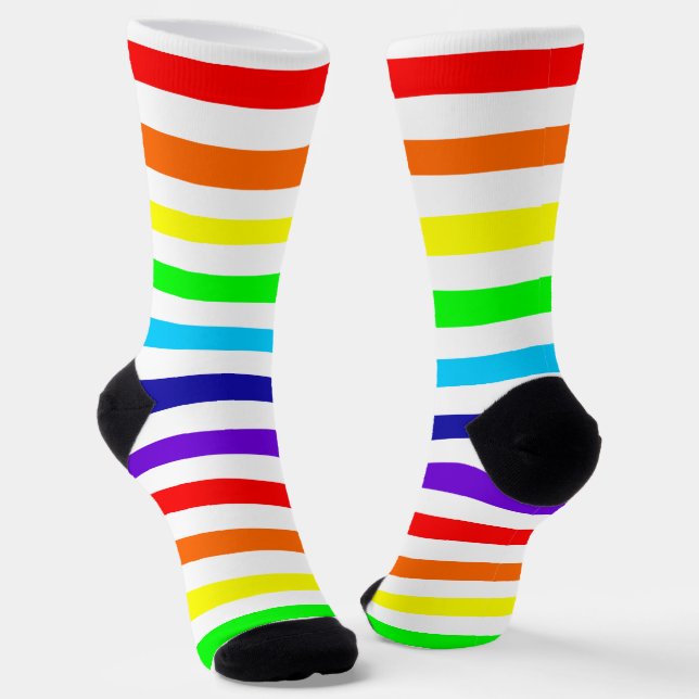 White Rainbow Stripes Crew Socks (Angled)