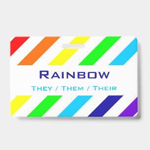 White Rainbow Stripes Name / Pronoun Badge ID Badge