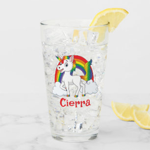 White & Rainbow Unicorn Personalised Name Glass