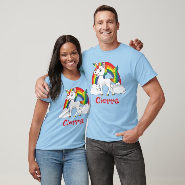 White & Rainbow Unicorn Personalised Name T-Shirt (Unisex)